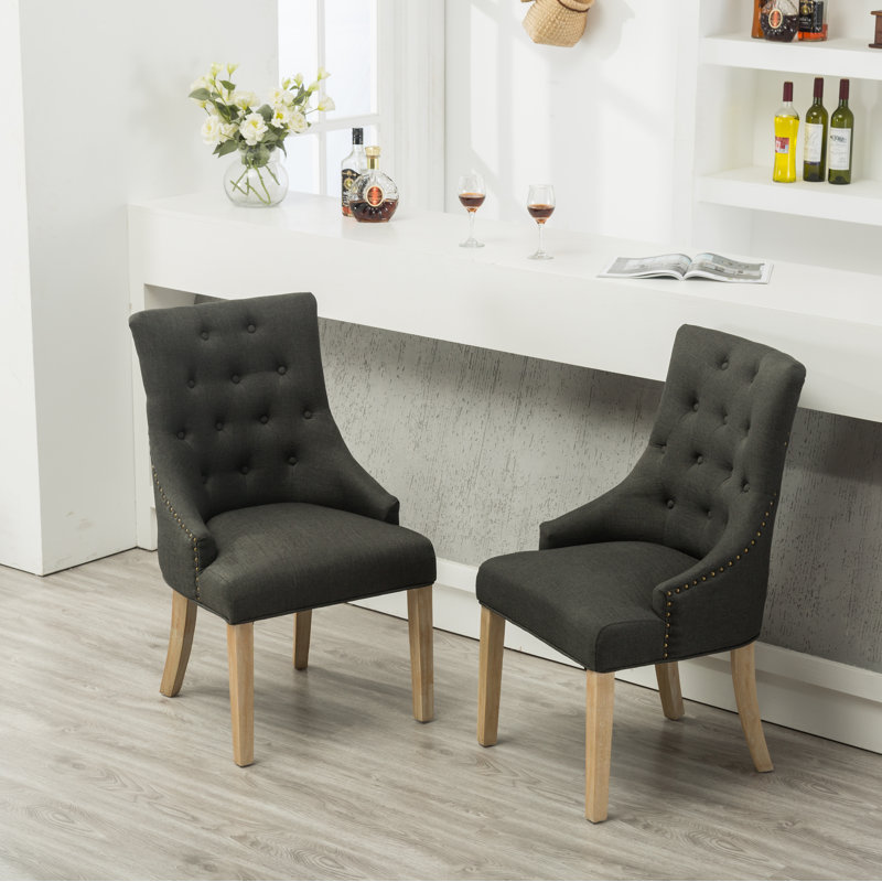 Laurel Foundry Modern Farmhouse Miles City Button Tufted Wingback Hostess Upholstered Dining ...