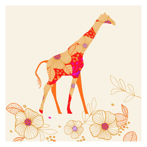 Floral Giraffe 3.36m x 3.36m Textured Matte Peel & Stick Wall Mural East Urban Home