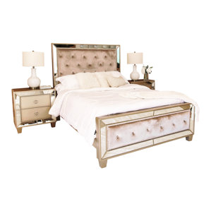 Alasdair Mirrored Tufted Platform 3 Piece Bedroom Set by Willa Arlo Interiors