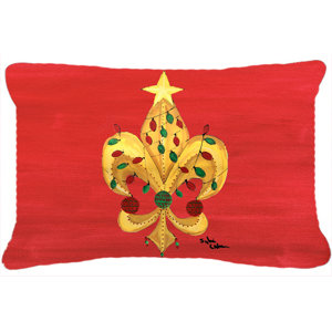 Christmas Fleur De Lis Tree with Lights Indoor/Outdoor Throw Pillow