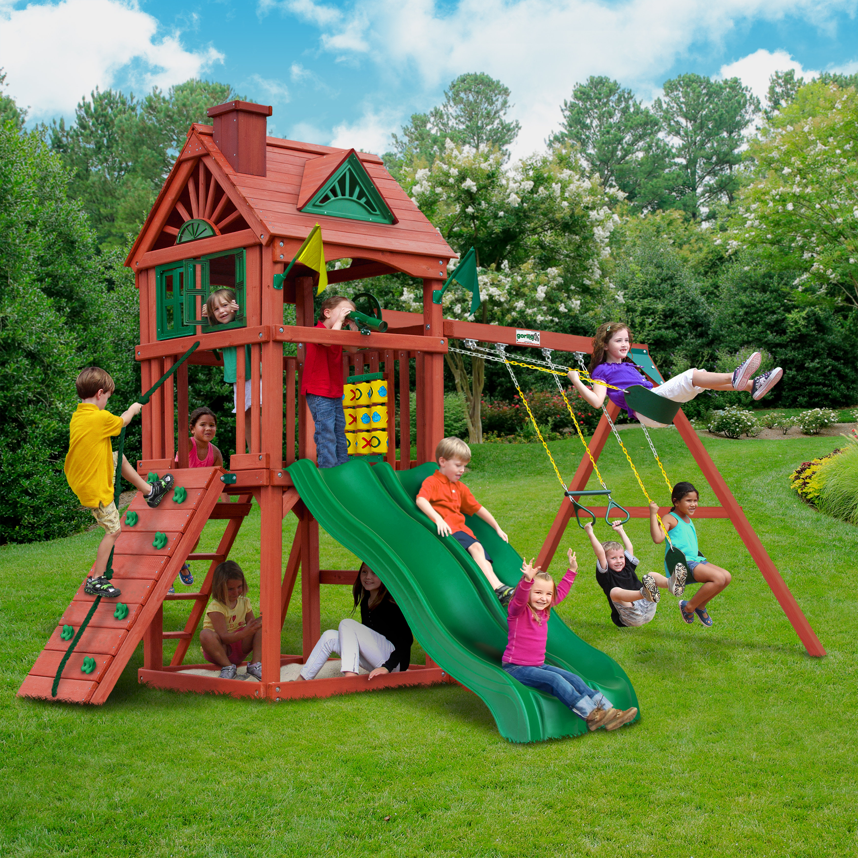 swing set with 2 slides