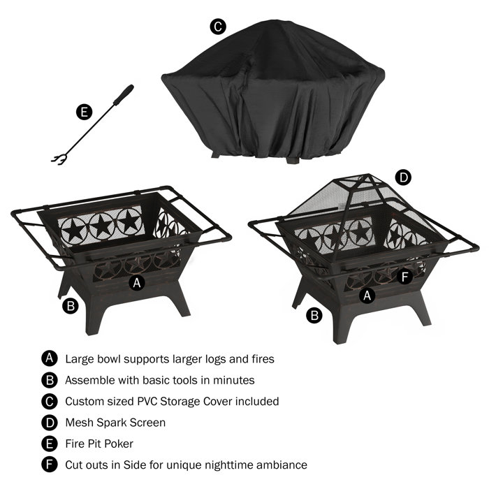 Millwood Pines Janssen Outdoor Deep Steel Wood Burning Fire Pit