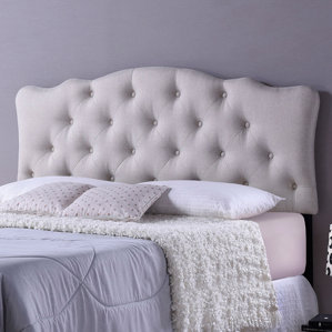Rita Light Beige Scalloped Full Upholstered Panel Headboard by Wholesale Interiors