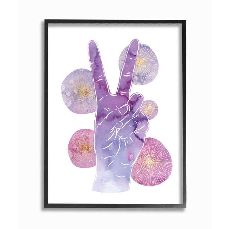 Purple Watercolor Peace Hand Sign with Shapes by Ziwei Li