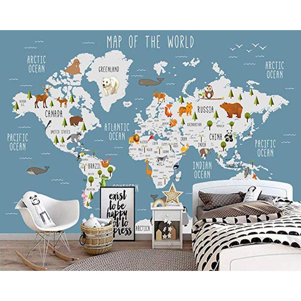 Isabelle Max Tena World Map Wall Mural Cartoon Animal Textile