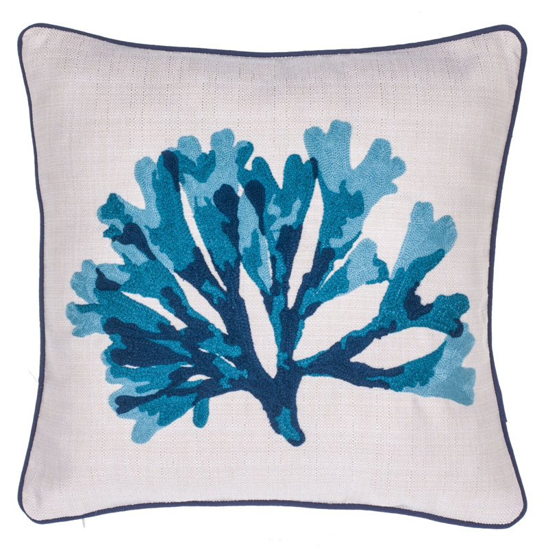 Beachcrest Home Rizokarpaso Coral Crewel Stitch Throw Pillow