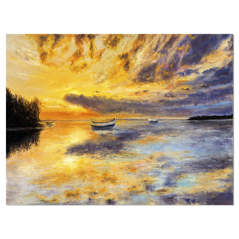 East Urban Home Rich Golden Sunset Ocean Panorama Graphic Art