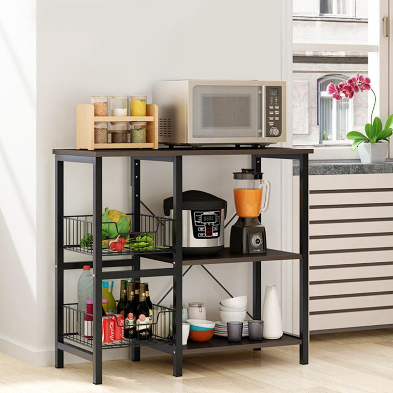 Ebern Designs Microwave Cart Kitchen Bakers Rack Utility Oven Stand Shelf Storage Cart Black Wayfair