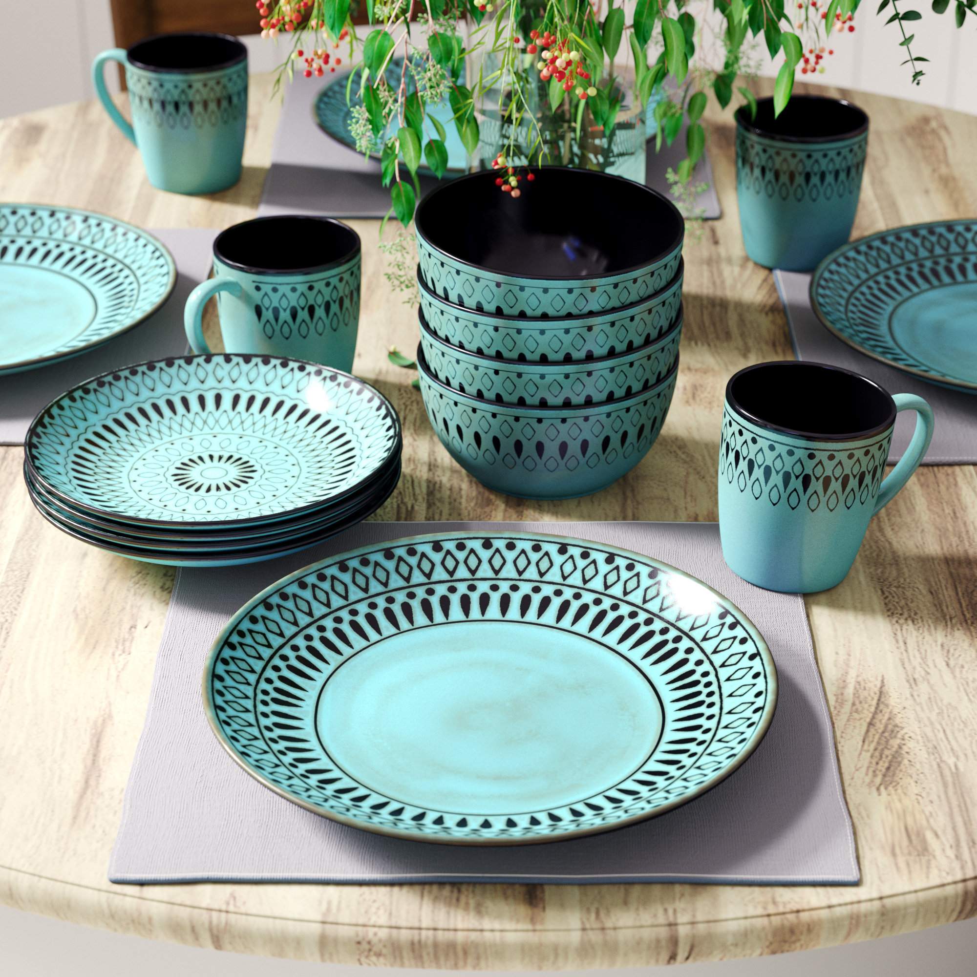 teal dish sets