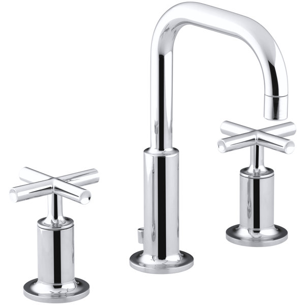 Purist Widespread Bathroom Sink Faucet with Low Cross Handles and Low Gooseneck Spout by Kohler