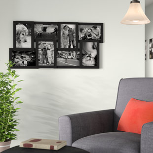 Hello Laura Gallery Style Photo Frame 8 Units Wall Hanging Picture Frame 33 by 13.5 inch Wall Hanging Photo Frame 4 x 6 inch Photo Sockets x 10-10 Opening Black Frame Edge