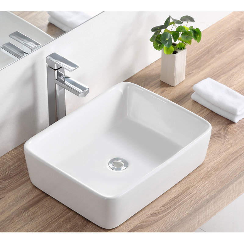 DeerValley White Ceramic Rectangular Vessel Bathroom Sink & Reviews | Wayfair