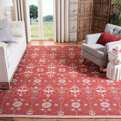 Chelsea Hand-Hooked Wool Red/Ivory Area Rug Safavieh Rug Size: Rectangle 3'9