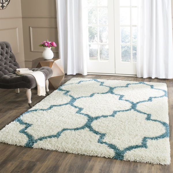 Given Kids Off-White And Teal Shag Area Rug by Viv + Rae