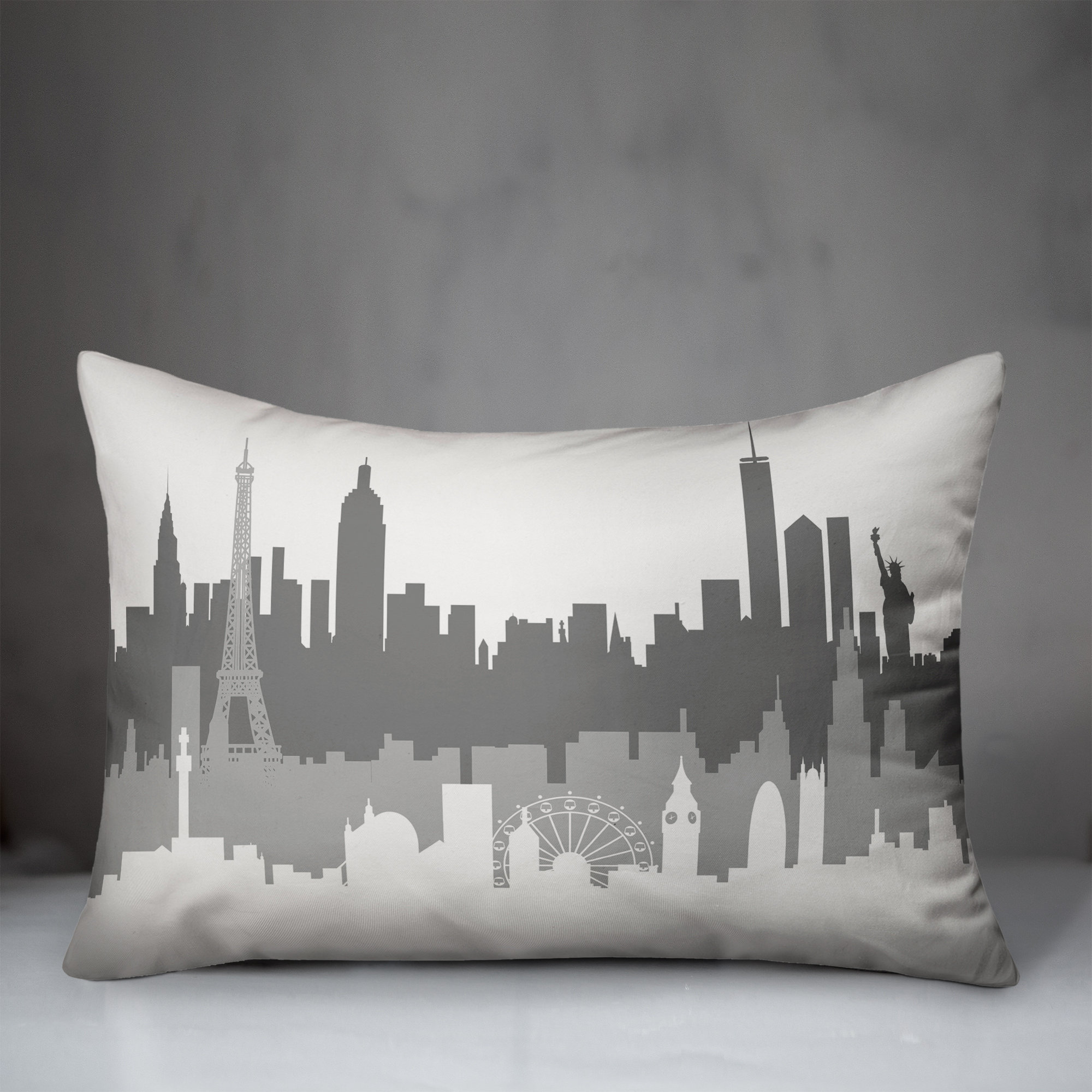 Williston Forge Laury London Paris New York Skyline Lumbar Pillow Laury London Paris New York Skyline