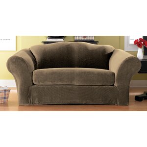 Stretch Pique Box Cushion Loveseat Slipcover