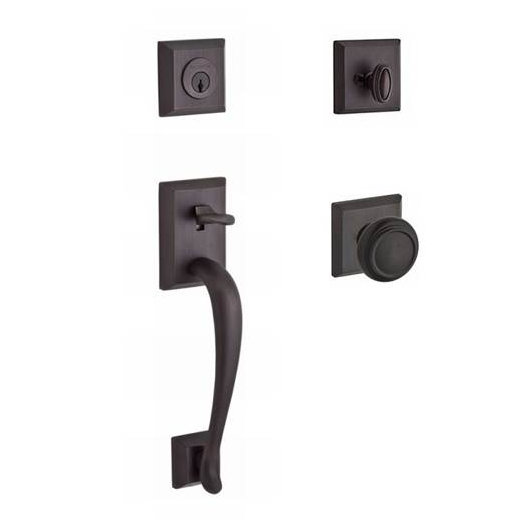 Napa Single Cylinder Handleset with Traditional Door Knob and Traditional Square Rose by Baldwin