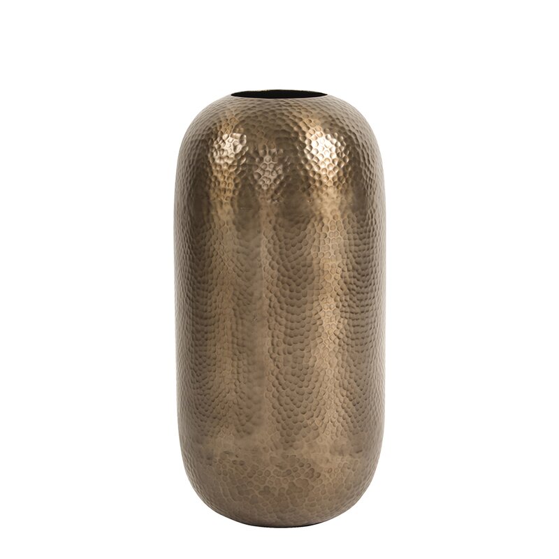 Brayden Studio Oversized Metal Cylinder Hammered Floor Vase | Wayfair