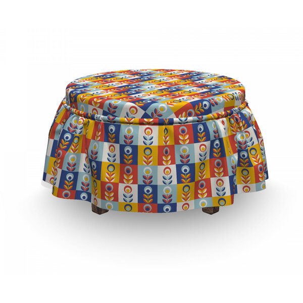Checkered And Floral Ottoman Slipcover (Set Of 2) By East Urban Home