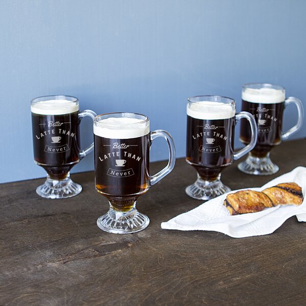 Better Latte than Never 10 Oz. Irish Glass Coffee Mugs (Set of 4) by Cathys Concepts