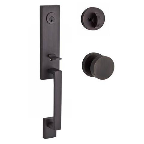 Seattle Single Cylinder Handleset with Contemporary Door Knob and Contemporary Round Rose by Baldwin