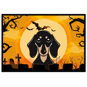 Halloween Smooth Black and Tan Dachshund Doormat