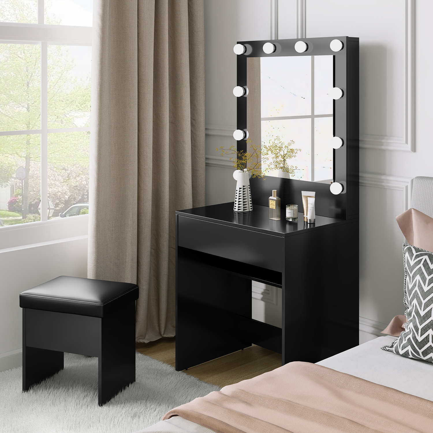 makeup vanity table with lighted mirror