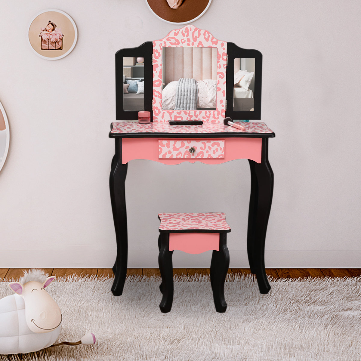 kids vanity table and stool