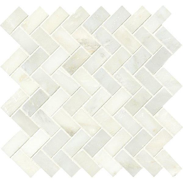 Greecian Herringbone Polished Glass/Stone Mosaic Tile in White by MSI