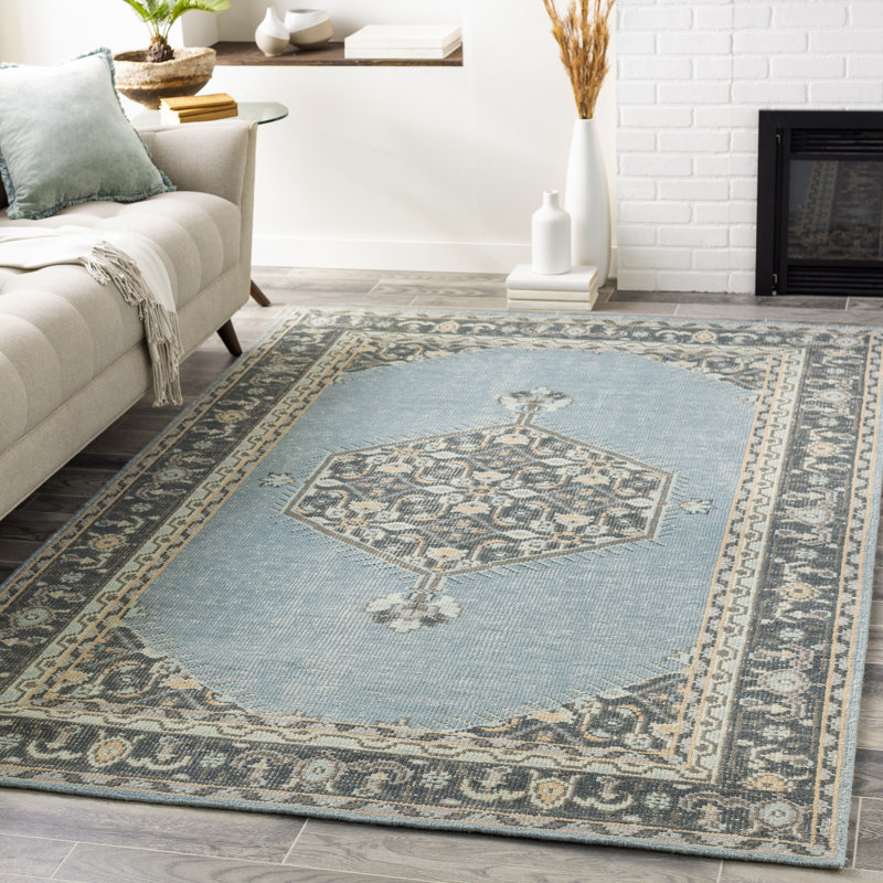 Bloomsbury Market Fender Oriental Hand Knotted Wool Aqua Charcoal Area Rug Wayfair