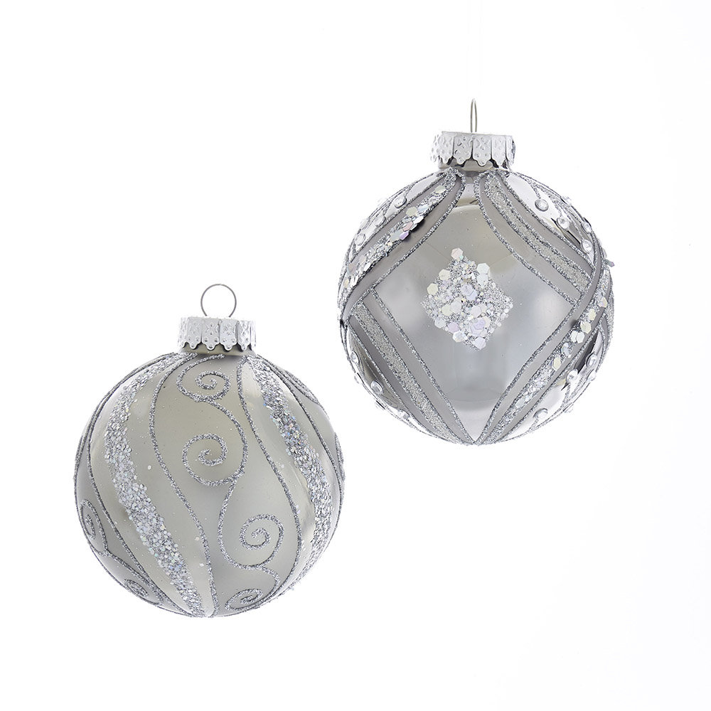 Glass Christmas Tree Glittery Design Decorations Set of 2