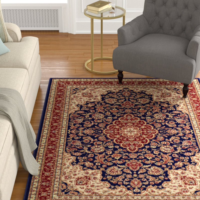 Charlton Home Ceniceros Oriental Navy Blue Red Beige Area Rug