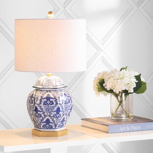 white lattice ginger jar lamps