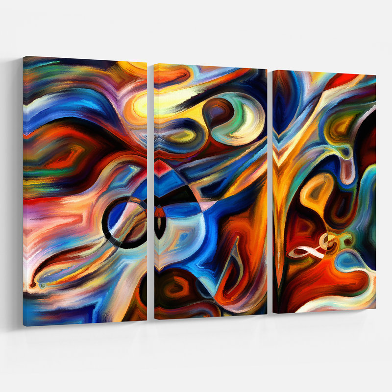 Designart Abstract Music And Rhythm 3 Piece Painting Print On