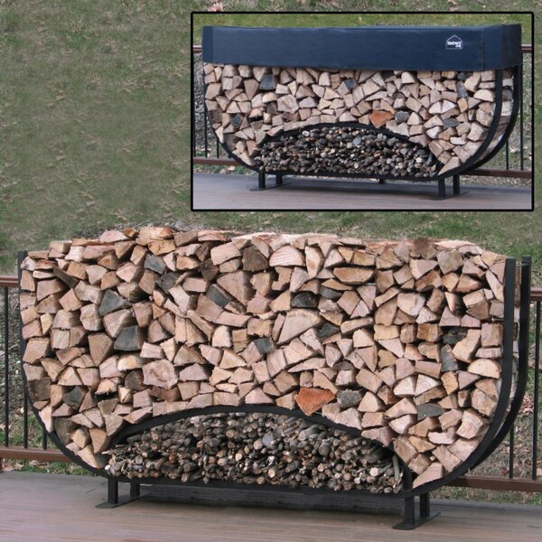 8' Oval Firewood Log Rack With Kindling Kit And 1' Cover By ShelterIt
