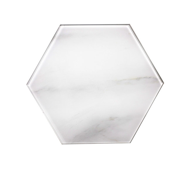 Nature 8 x 8 Glass Hexagon Tile in Calacatta White/Gray Veins by Abolos