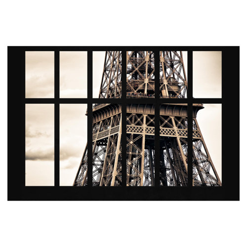 Window on the Eiffel Tower 3.2m x 4.8m Textured Matte Peel & Stick Wall Mural East Urban Home