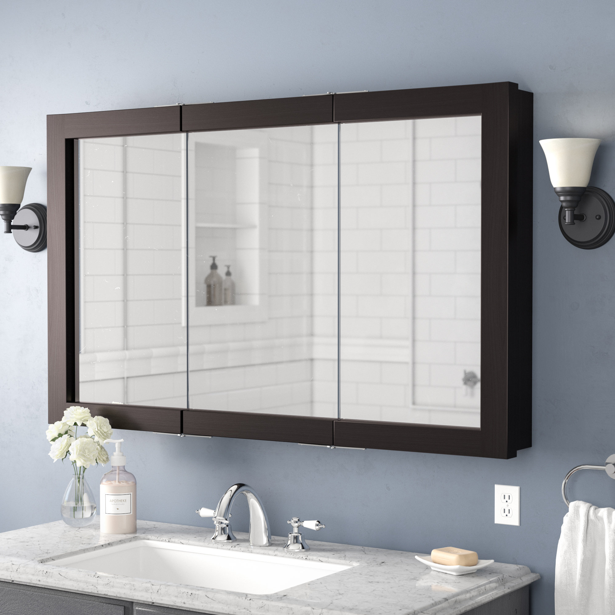 Corner medicine cabinet with mirror