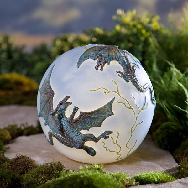 Lighted Resin Dragon Gazing Globe by Wind & Weather