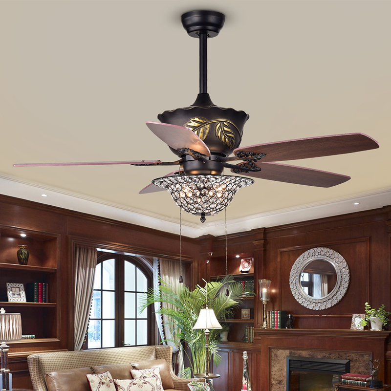Fleur De Lis Living 16 Rowlett 5 Blade Crystal Ceiling Fan With Light Kit Included Reviews Wayfair