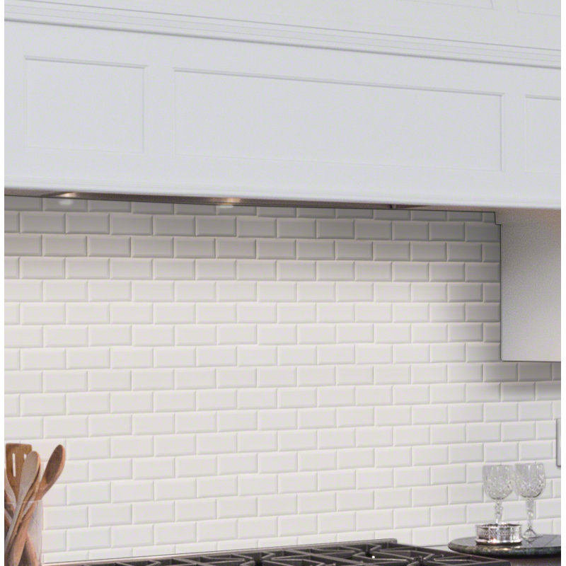 2x4 Mosaic Chips White Glossy Staggered 12 in x 6 mm Beveled ...