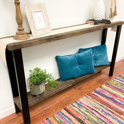 17 Stories Aranza Console Table  Table Top Color: Dark Walnut, Size: 29.25" H x 58" W x 9.25" D, Table Base Color: Black