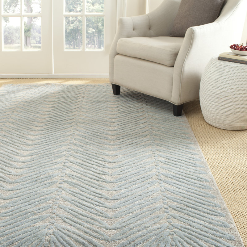 Chevron Leaves Hand Tufted Wool Teal Blue Ivory Oat Area Rug Chevron Leaves Hand Tufted Wool Teal