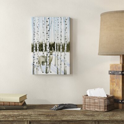 'Deer in SnowfaII I' Painting on Canvas Union Rustic Size: 18