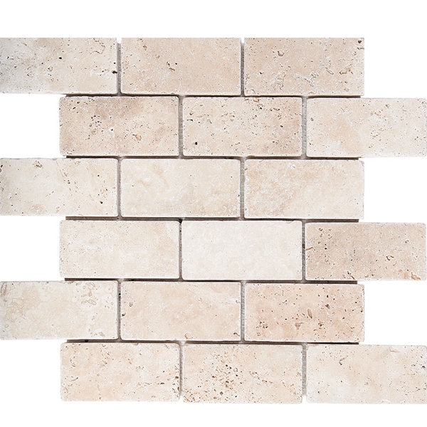 Tumbled Brick 2 x 4 Stone Mosaic Tile in Ivory by Parvatile