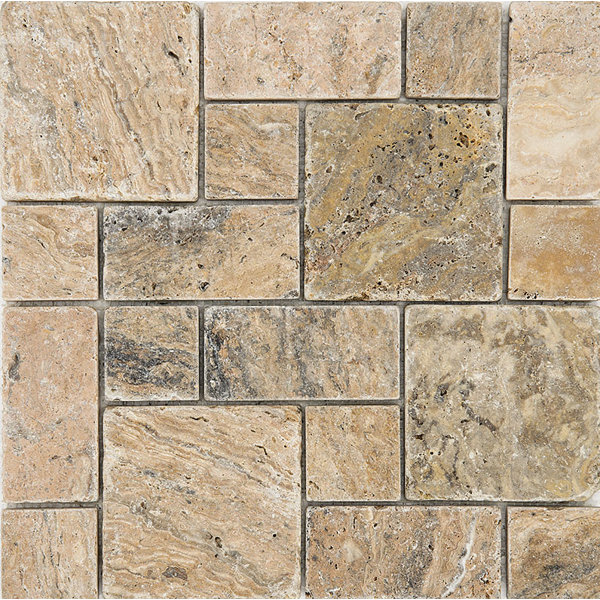 Scabos Roman Pattern Tumbled Random Sized Stone Mosaic Tile by Parvatile