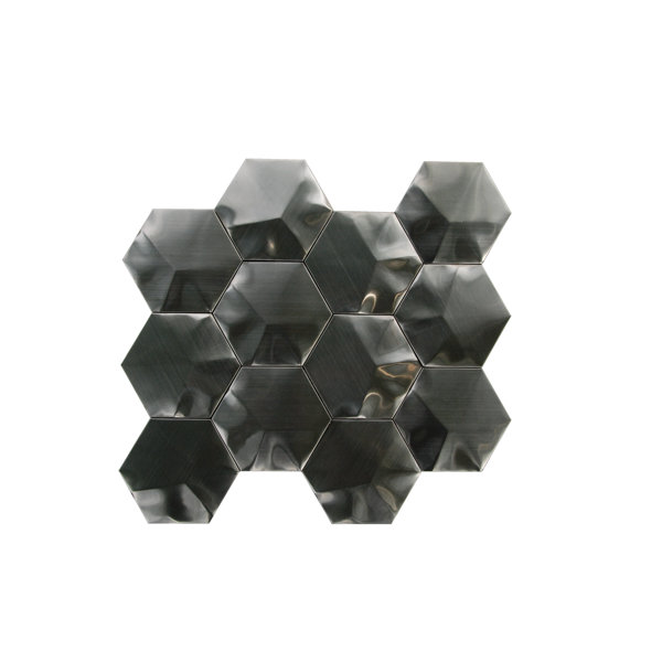 3D Hexagon 3 x 3 Metal Mosaic Tile in Black by Luxsurface