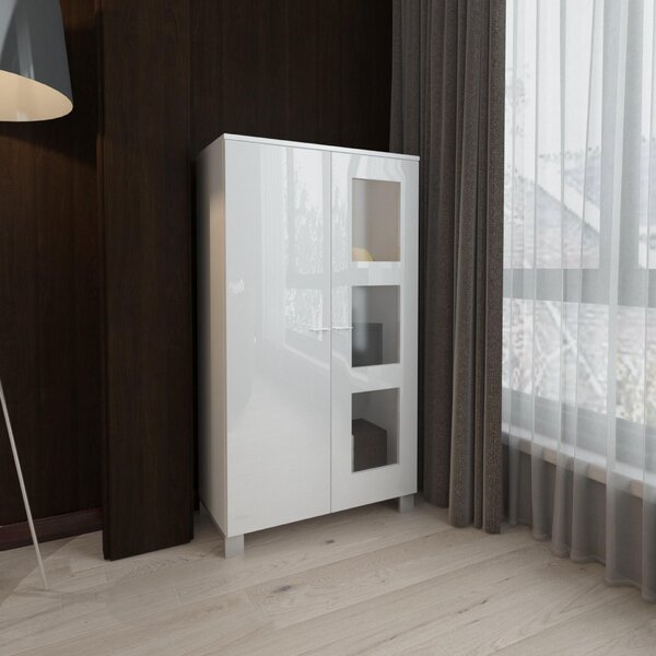 High-Gloss Wardrobe Storage Cabinet With Visible Window
