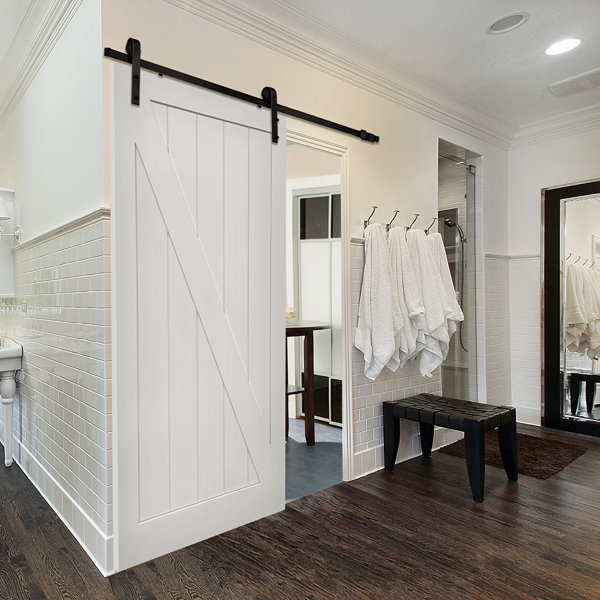 Single Stile and Rail Z Planked MDF 2 Panel Interior Barn Door with Hardware by Verona Home Design