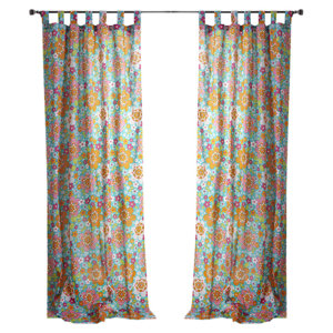 Festival Flowers Tab Top Window Single Curtain Panel (Set of 2)